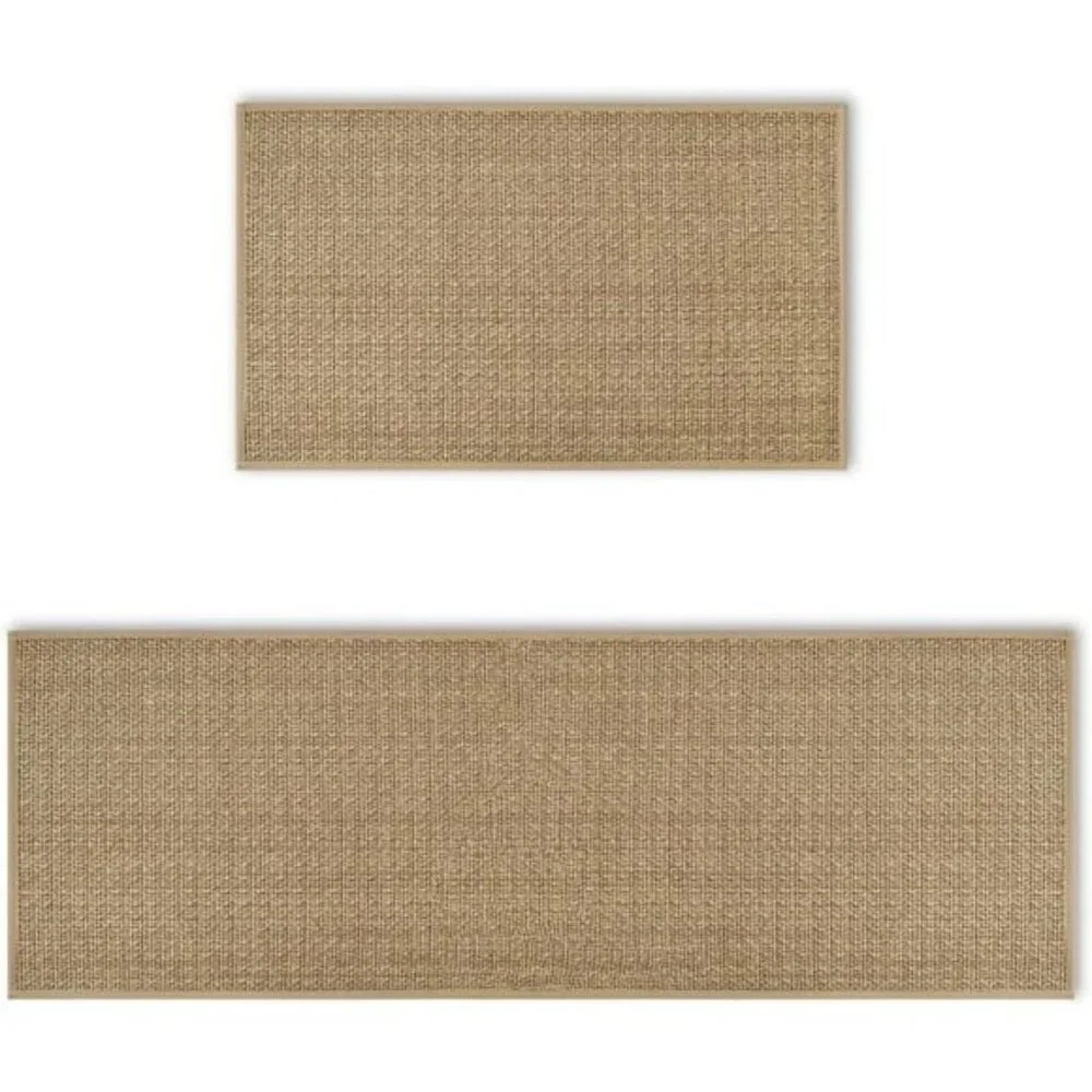 New Set of 2 Washable Non-Slip Kitchen Rugs, Absorbent Mats with Rubber Backing